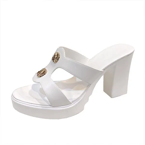 Women's Fashionable Gold Decorated High Heel Slippers 19456256S